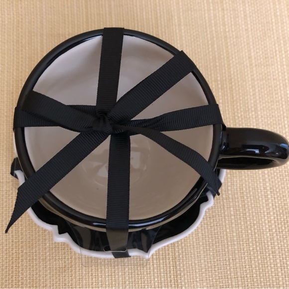 BLUE SKY CLAYWORKS Ceramic Owl Cup & Saucer Set Black/White Halloween~RARE~NWT - Picture 7 of 7